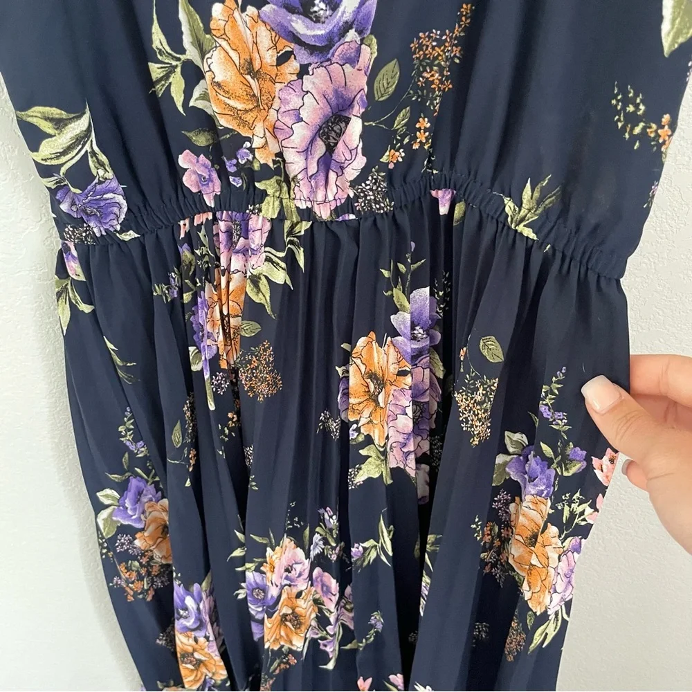 Xhilaration Black Floral Midi Dress XS Purple Blue Spaghetti Strap Boho Summer